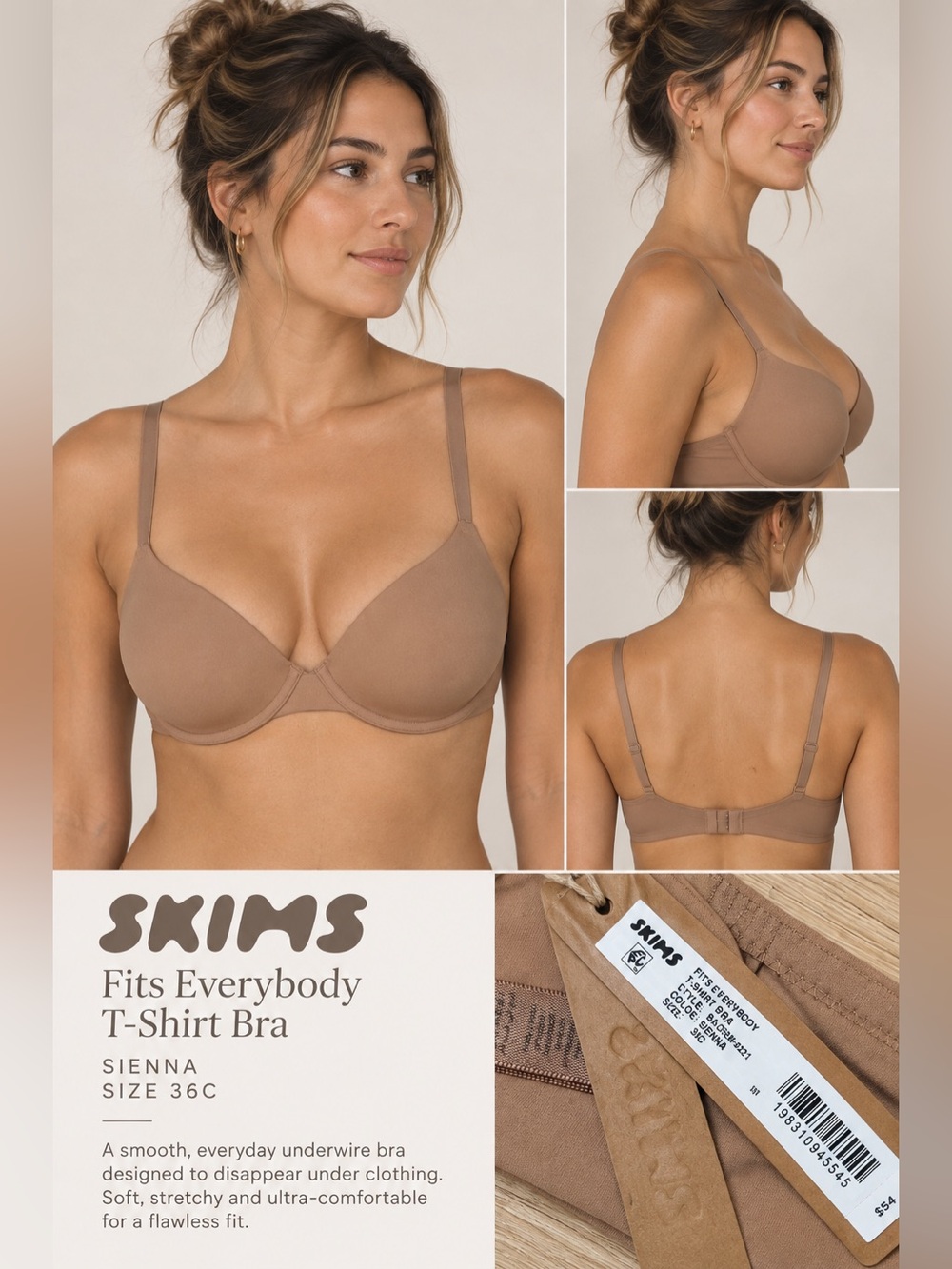SKIMS Fits Everybody T-Shirt Bra Sienna Nude 36C NWT